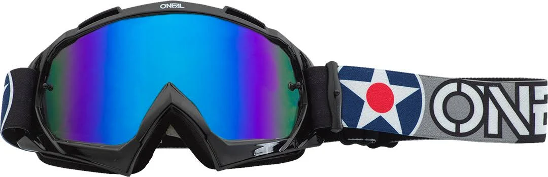 Oneal B-10 Warhawk Iridium Motocross Goggles, Black-Grey