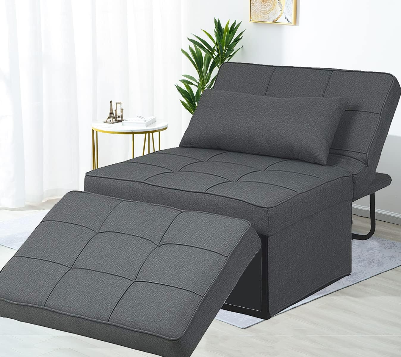 Velvet Folding Ottoman Sofa Bed, Convertible Chair 4 in 1 Multi-Function Modern Breathable Velvet Sleeper Chair Bed with 5 Position Adjustable Backrest, for Living Room and Home Office Velvet Gray