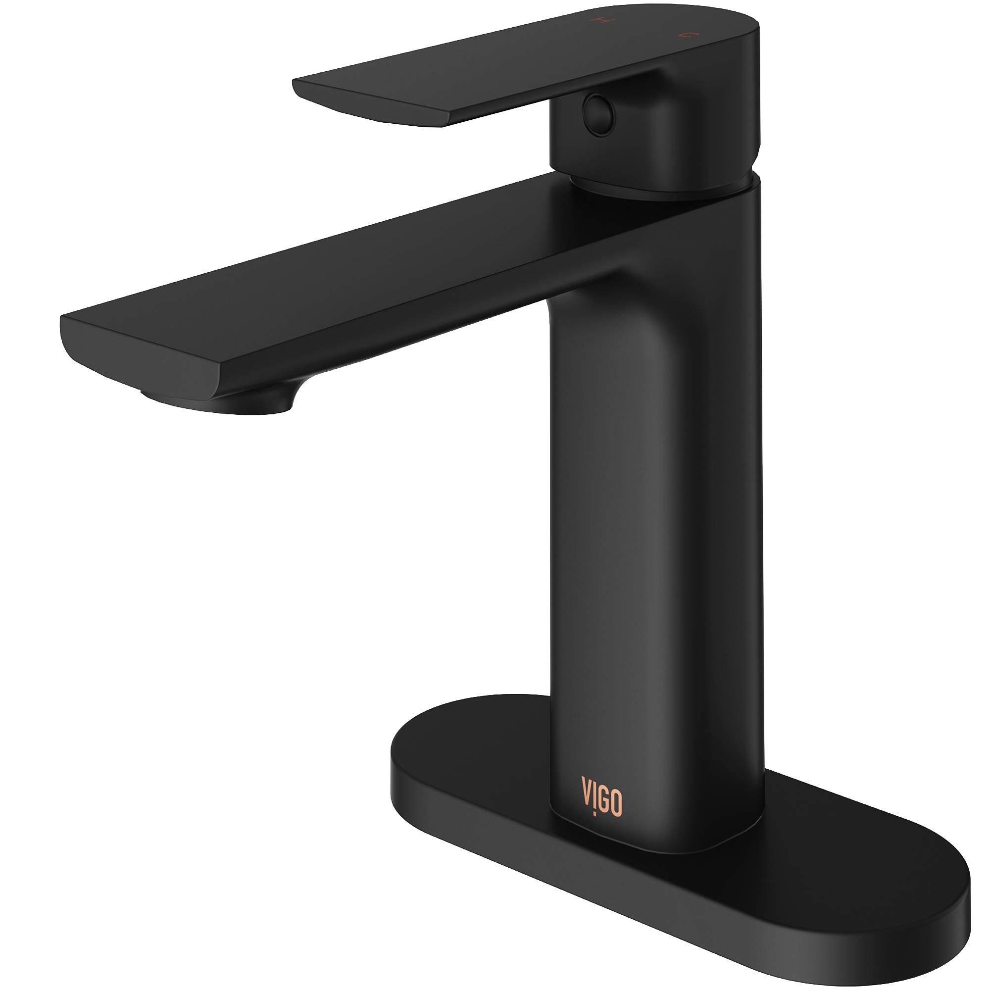 Vigo Davidson Single Hole Bathroom Faucet (Matte Black - Faucet with Deck Plate)
