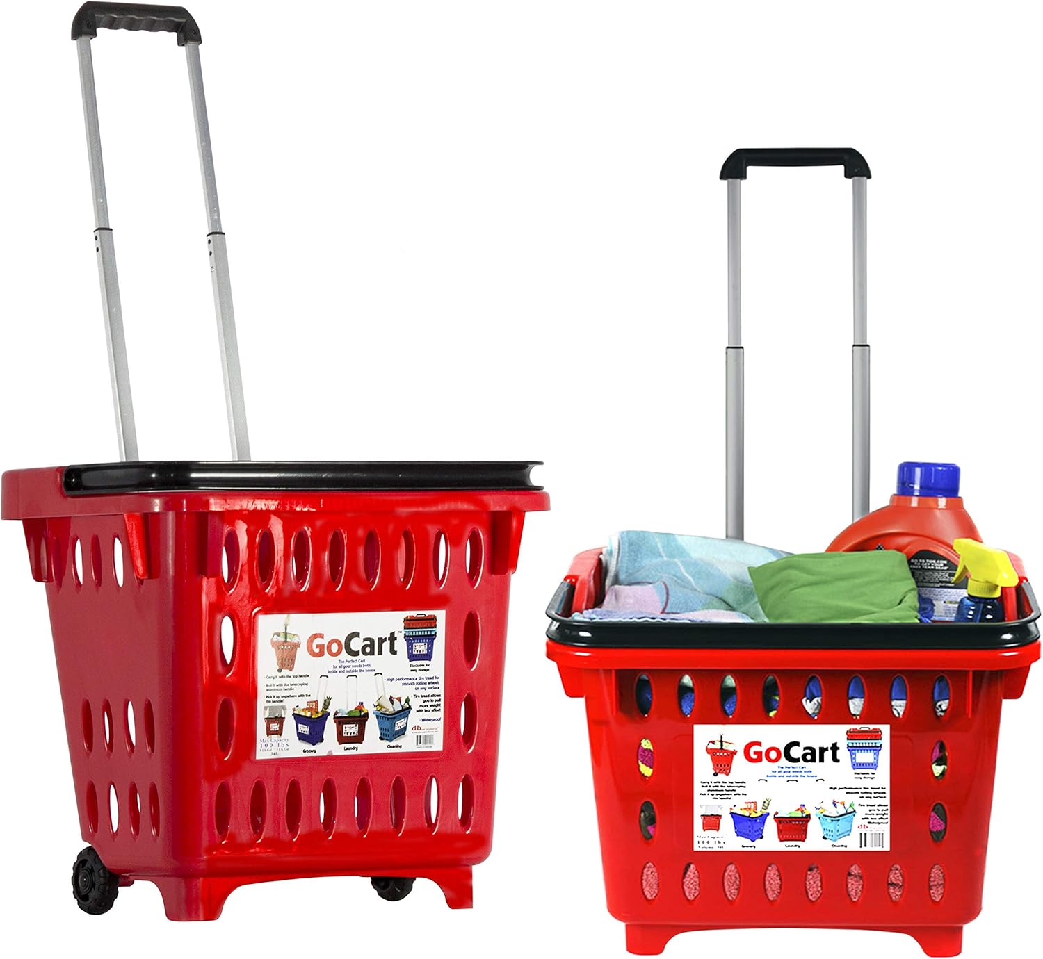 dbest products Bigger GoCart Grocery Cart Rolling Shopping Laundry Basket on Wheels Hamper with Telescopic Handle Cleaning Caddy Trolley, Teal, Bigger 1 pack