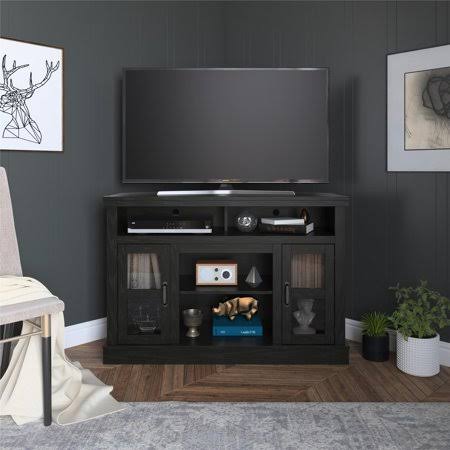 Ameriwood Home Caprice Corner TV Stand for TVs Up to 54 inch, Black Oak