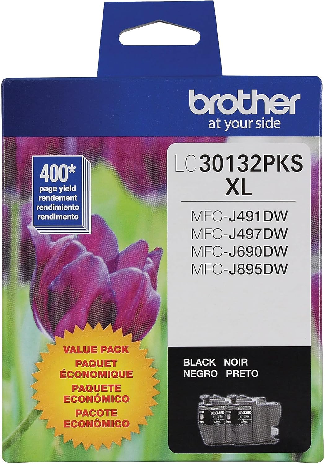 Brother Genuine LC30132PKS 2-Pack High Yield Black Ink Cartridges, Page Yield Up to 400 Pages/Cartridge, LC3013 Pack of 2