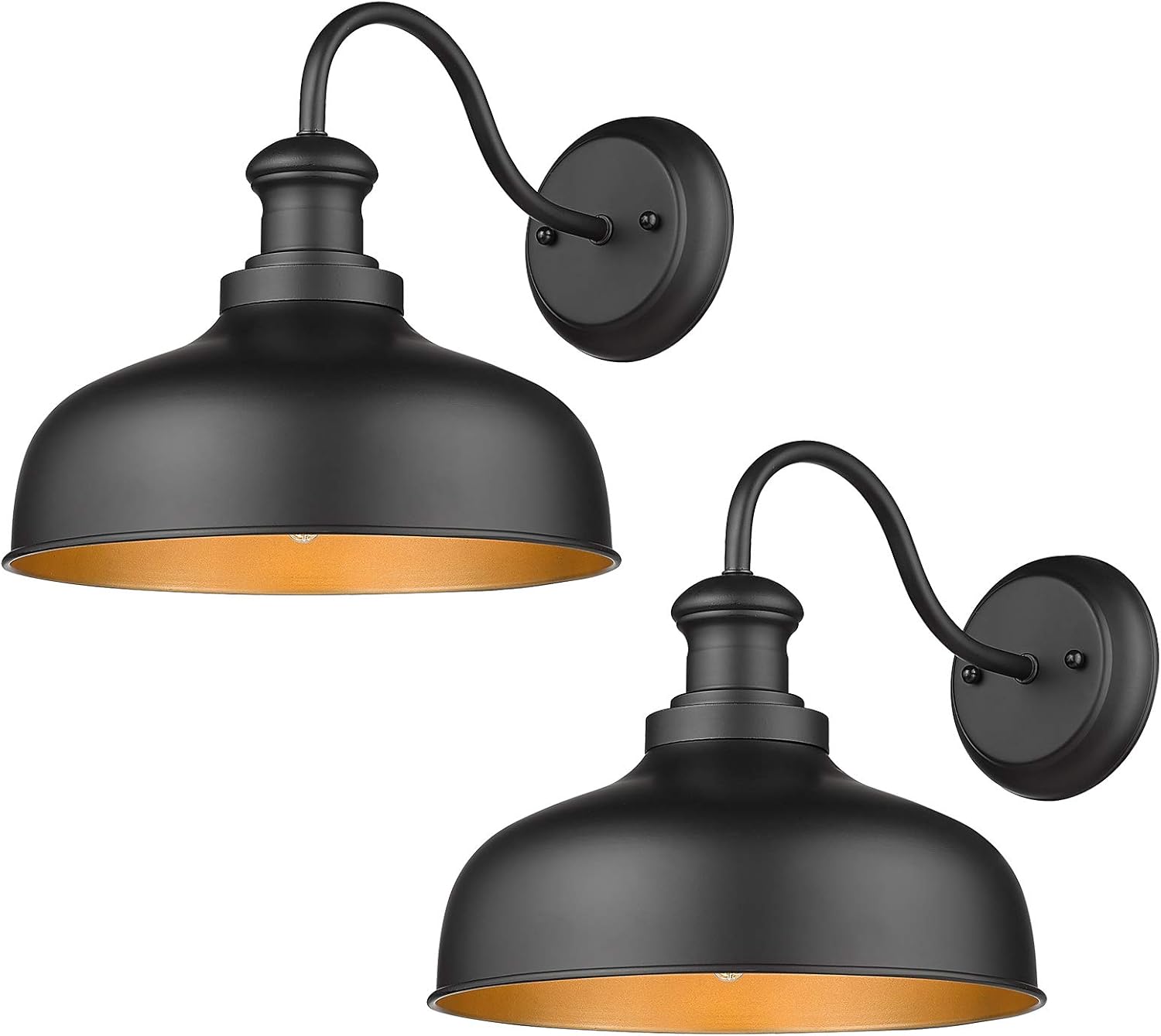 Redeast Farmhouse Gooseneck Barn Lights, Industrial Outdoor Wall Sconces, Exterior Wall Mount Lights, Outdoor Wall Lighting Fixture with Contrast Color Between Interior and Exterior (Black, 2 Pack)