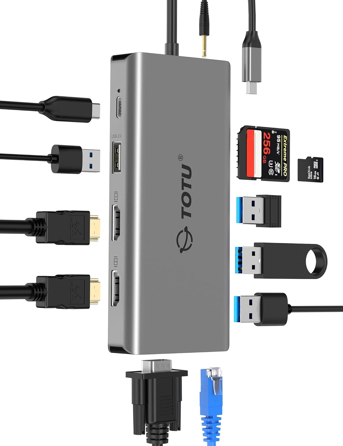 TOTU Upgraded Docking Station Triple Monitor for MacBook Air M1 & Windows/Thunderbolt 3 Dock, 13 in 1 USB C Hub with 4K Dual HDMI,100W PD,VGA,Gigabit Ethernet, USB 3.0, Audio, SD TF Card Reader