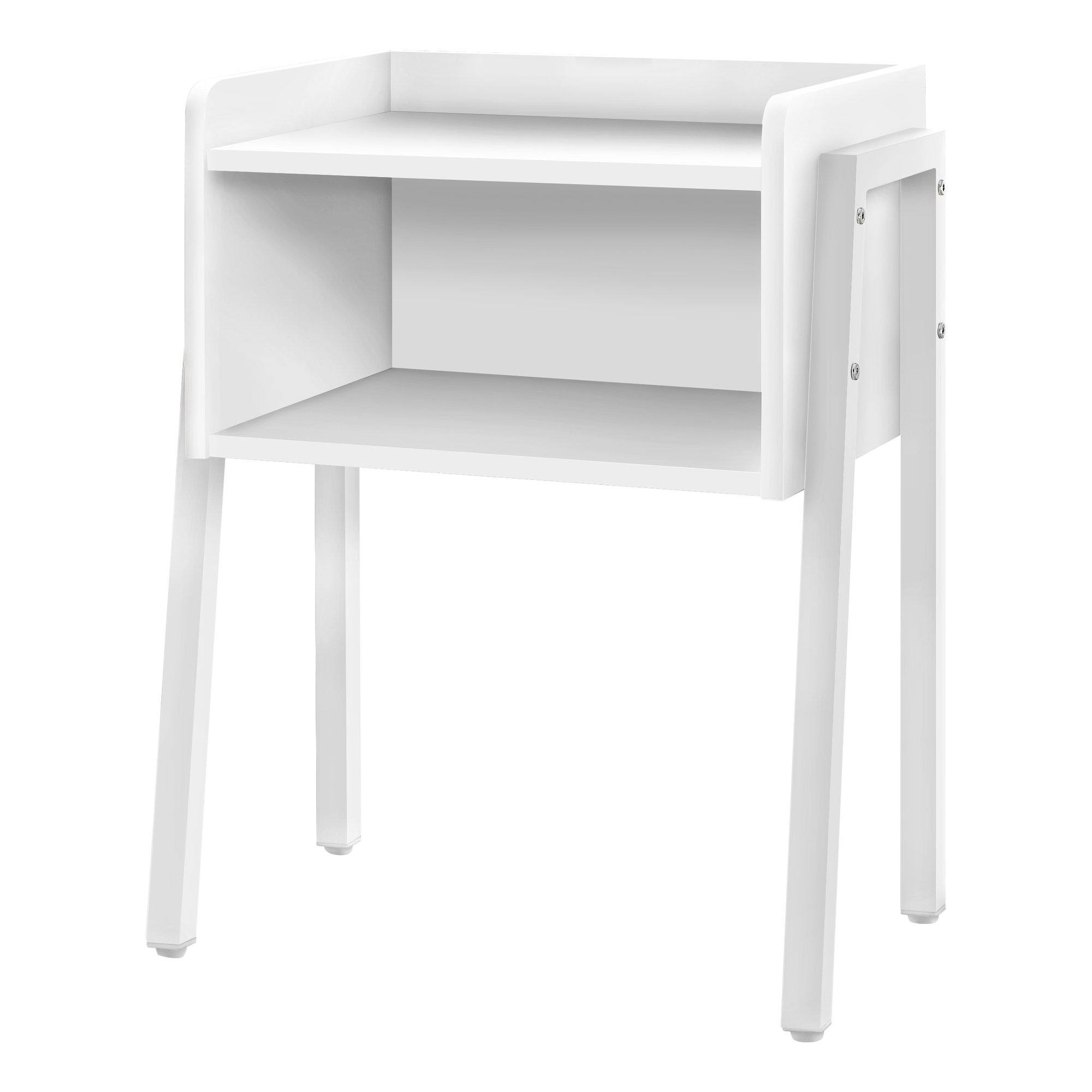 23x22 Rectangular White Accent Table with White Metal Legs