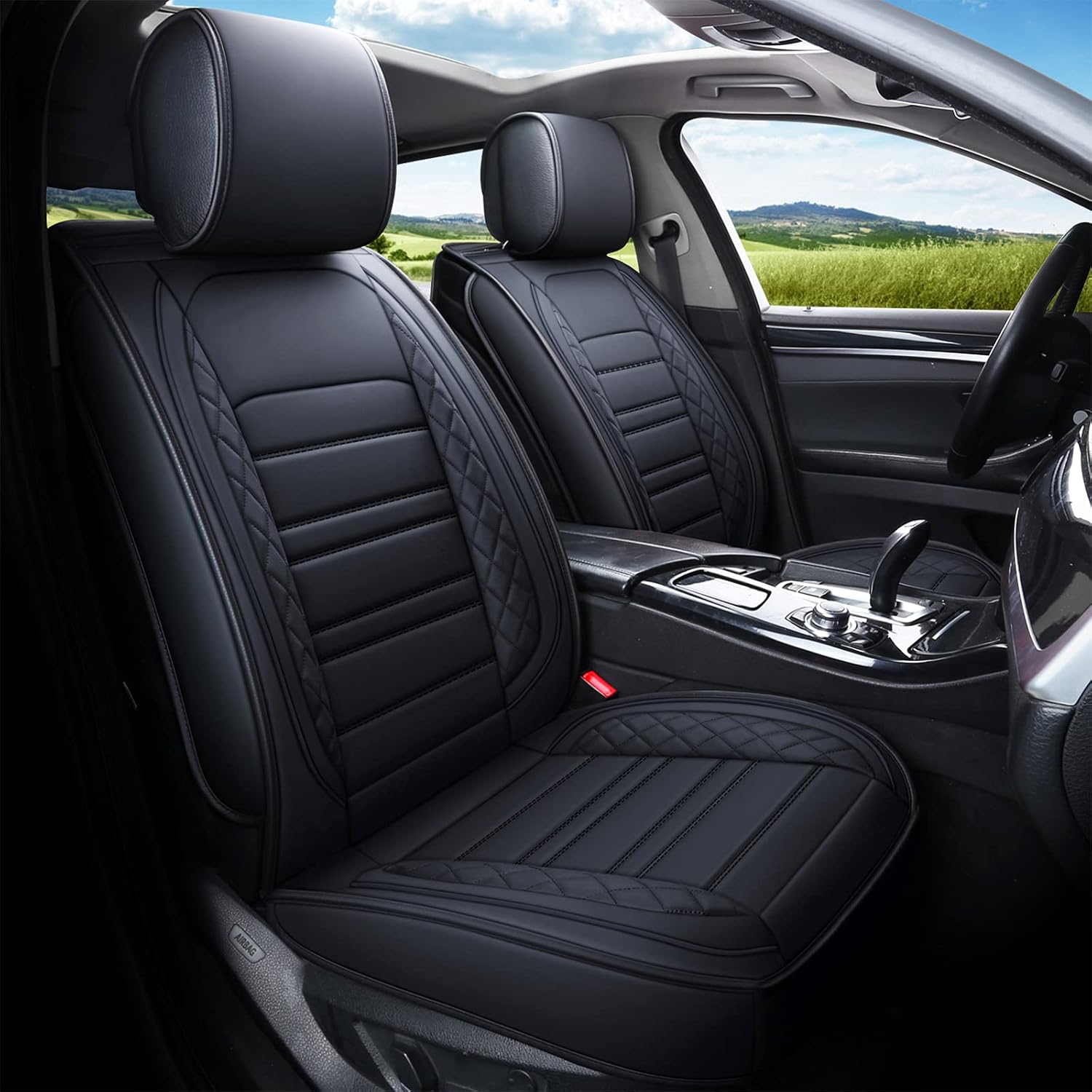 kyohans Car Seat Covers Full Set, 5 Seats Universal Leather Seat Cover for Cars Non-Slip Automotive Seat Covers Fit for Most Sedan SUV Truck (Full Set, Black)