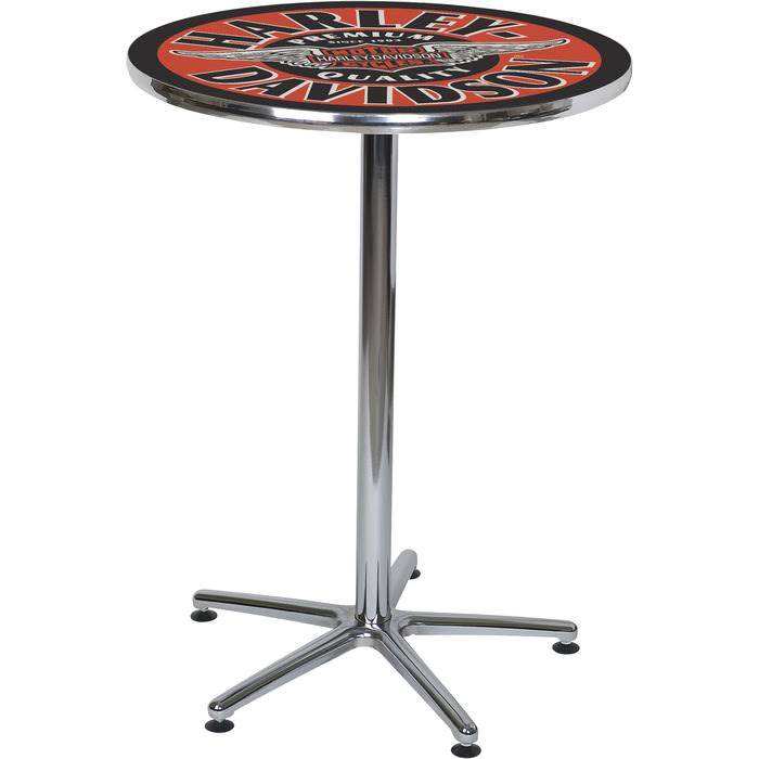 Harley-Davidson Winged Bar u0026 Shield Round Cafe Table - Black u0026 Orange HDL-12328