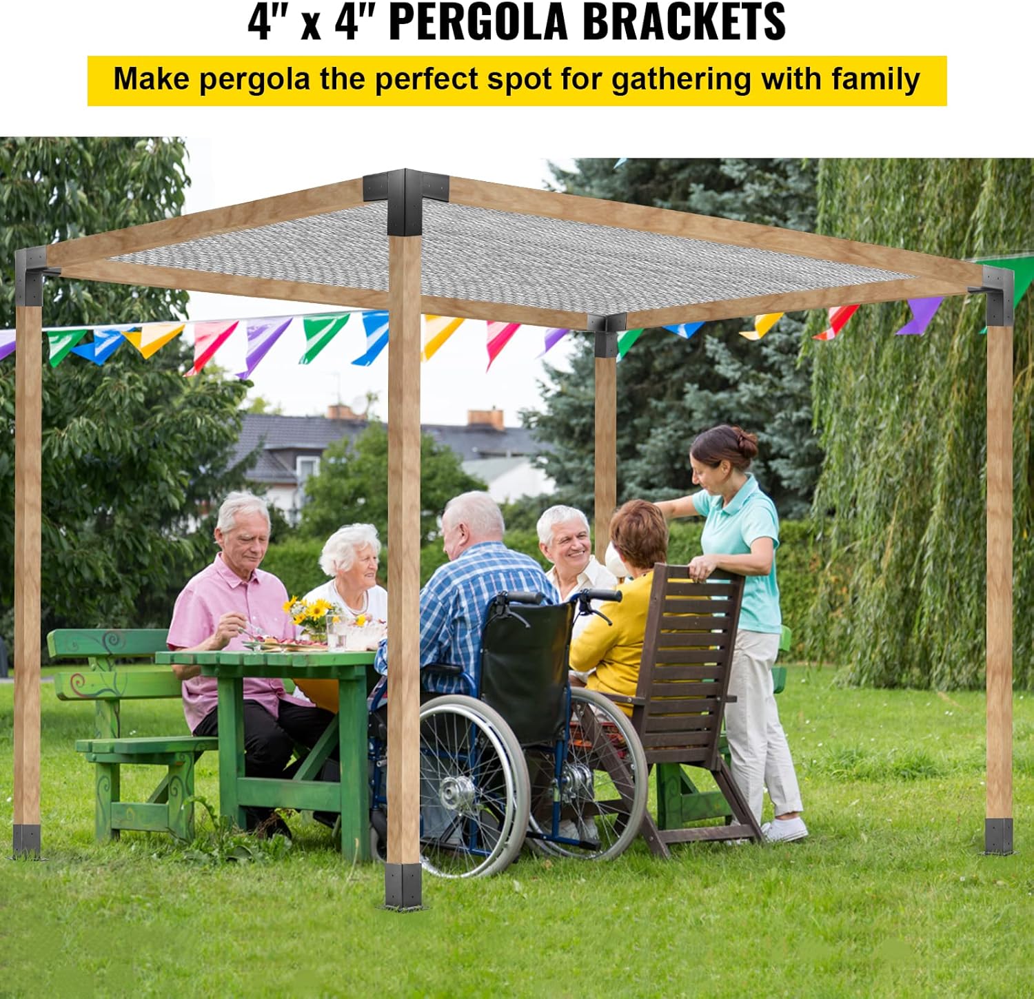 VEVOR Woodwork Pergola Kit Elevated Wood Stand Kit with Steel Brackets Modular Sizing Pergola Brackets Boot, Shoulder and Lag Bolts for Hunting Blind, Deer Stand Bracket 4 x 4 inches