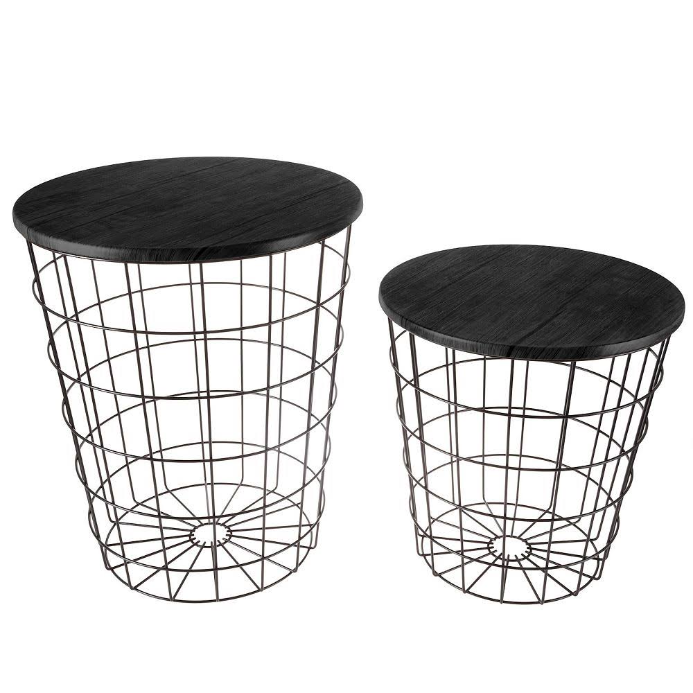 Lavish Home Storage Nesting End Table 2-Piece Set, Black