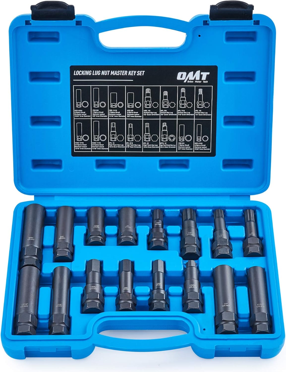 16pc Locking Lug Nut Master Key Set | SAE & Metric Wheel Lock Removal Kit for Removing Locking Spline Star Hex and Fluted Hex Lug Nuts | Lug Nut Remover Set for Mechanics and More, CrMo Steel Pack of 2