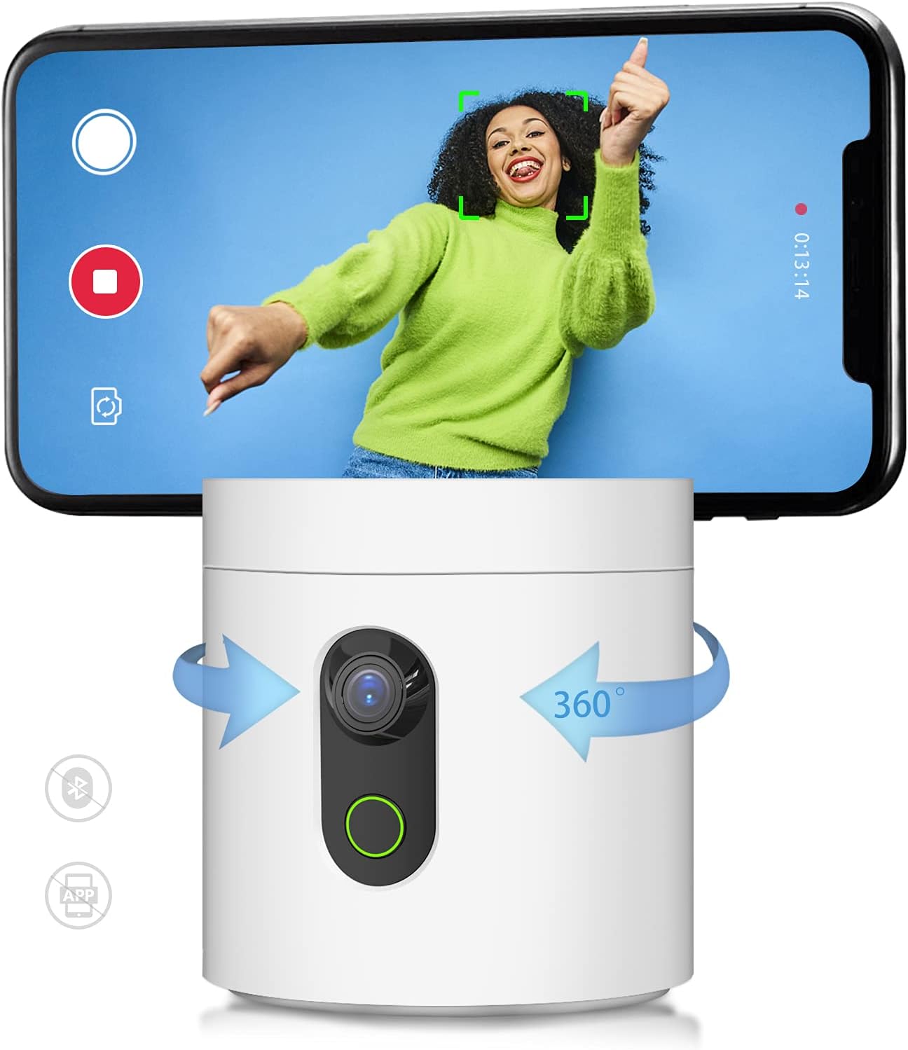 Auto Tracking Phone Holder, Auto Face Object Tracking 360° Rotation AI Smart Selfie Stick Tripod for Vlogging Webcast Tiktok, NO APP Required, Rechargeable for Phone