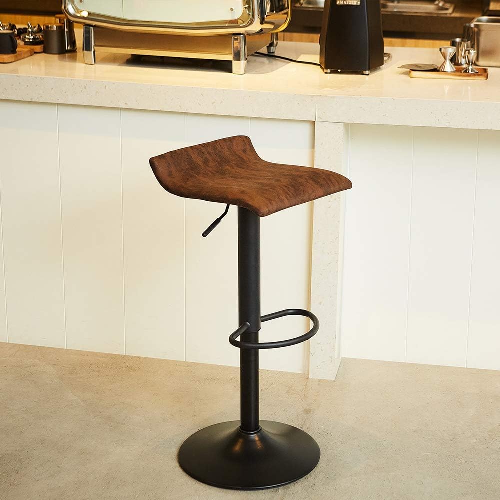 SUPERJARE Adjustable Bar Stools Set of 2, Rustic Swivel Barstools with Back, Modern Counter Height Chairs for Pub Kitchen, Retro Brown