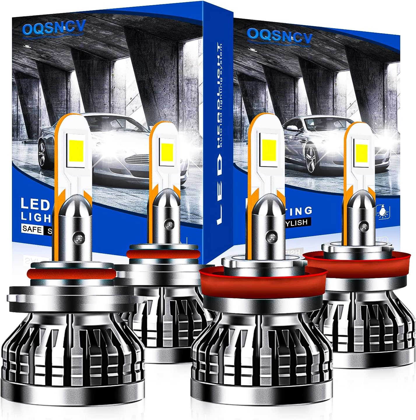 OQSNCV Fit for Kenworth T680 T880(2013-2019) LED Headlight Bulbs, Super Bright LED Headlights Conversion Kits 6000K Cool White, 9005 High Beam H11 Low Beam, Pack of 4