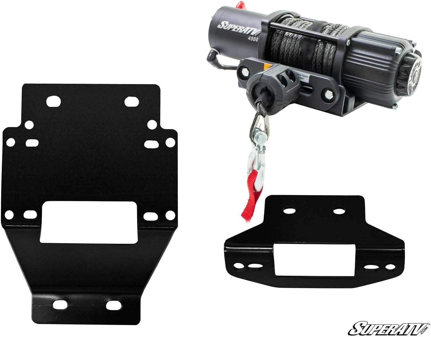 SuperATV 4500 lb Black Ops Winch with Heavy Duty Winch Mounting Plate for 2011-2014 Polaris RZR XP 900 / RZR XP 4 900 | Complete Winch Kit Combo Ready For Install!