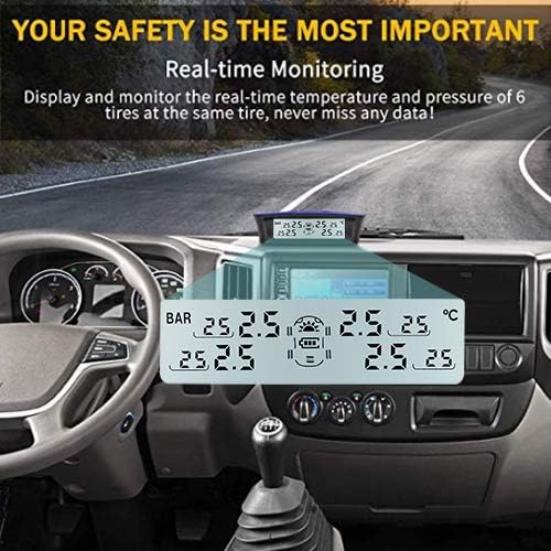 Tymate Tire Pressure Monitoring System for RV Trailer - Solar Charge, 5 Alarm Modes, Auto Backlight & Sleep & Awake Mode, Tire Position Exchange, with 6 External TPMS Sensor (0-87 PSI) and A Repeater