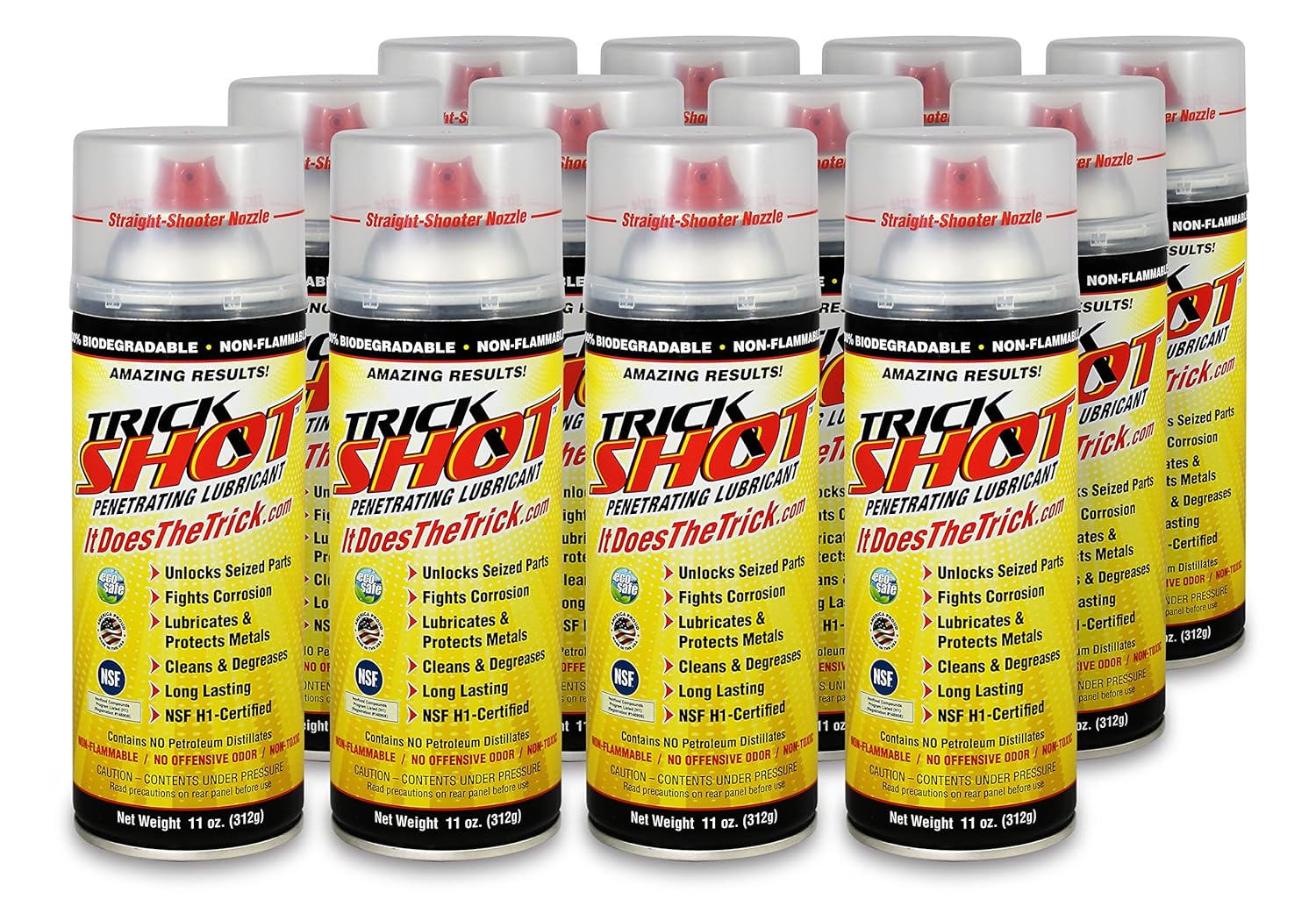 Trick Shot Penetrating Lubricant | Non-Toxic, Eco-Friendly Penetrating Oil with Straight-Shooter Nozzle | Industrial Strength Rust Penetrating Spray Lubricates, Protects & Cleans | 11 Oz. (12 Pack)