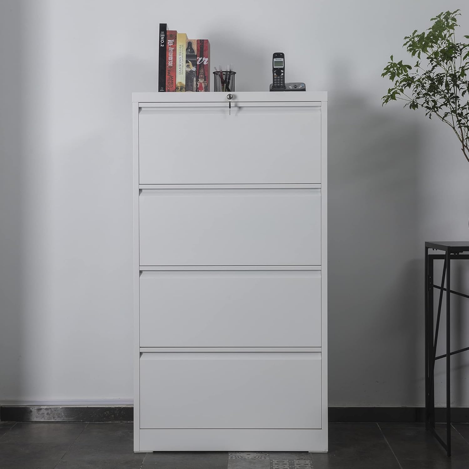 AOBABO 4 Drawer Metal Lateral File Cabinet for Home Office,Steel Storage Lateral File Cabinet with Lock Letter/Legal Size 28.25“,Fast Assemble with 0 Screw,Assembly Required (Black)