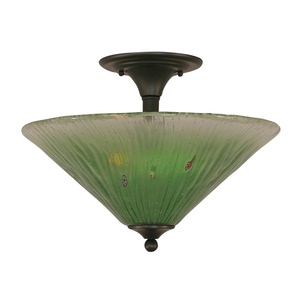 Toltec Lighting-121-MB-717-Two Light Semi-Flush Mount Matte Black Finish with Kiwi Green Crystal Glass