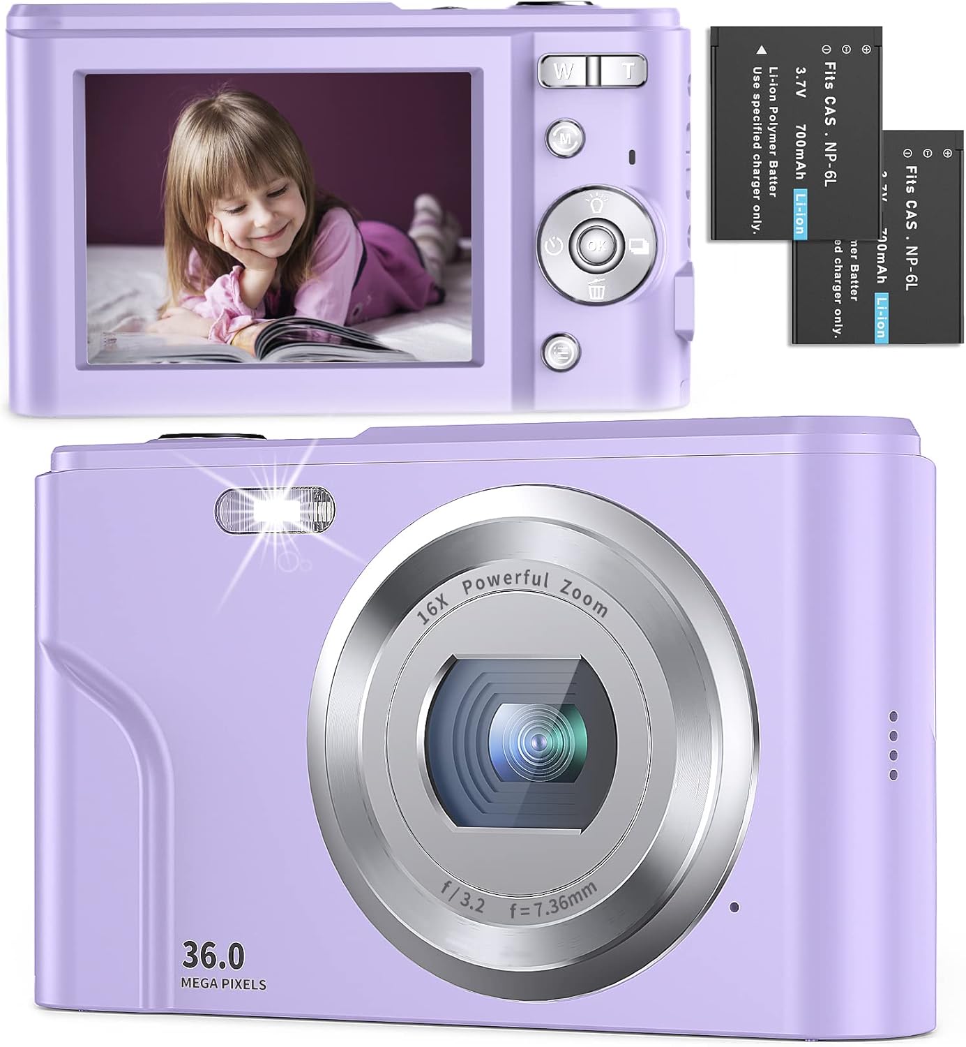 Digital Camera Ultra HD 2.7K 44MP 2.88 Inch Vlogging Camera Rechargeable Kids Camera with 16X Digital Zoom, LED Fill Light, 2 Batteries, Compact Portable Pocket Camera for Kids Teens Students (Black) Pack of 2