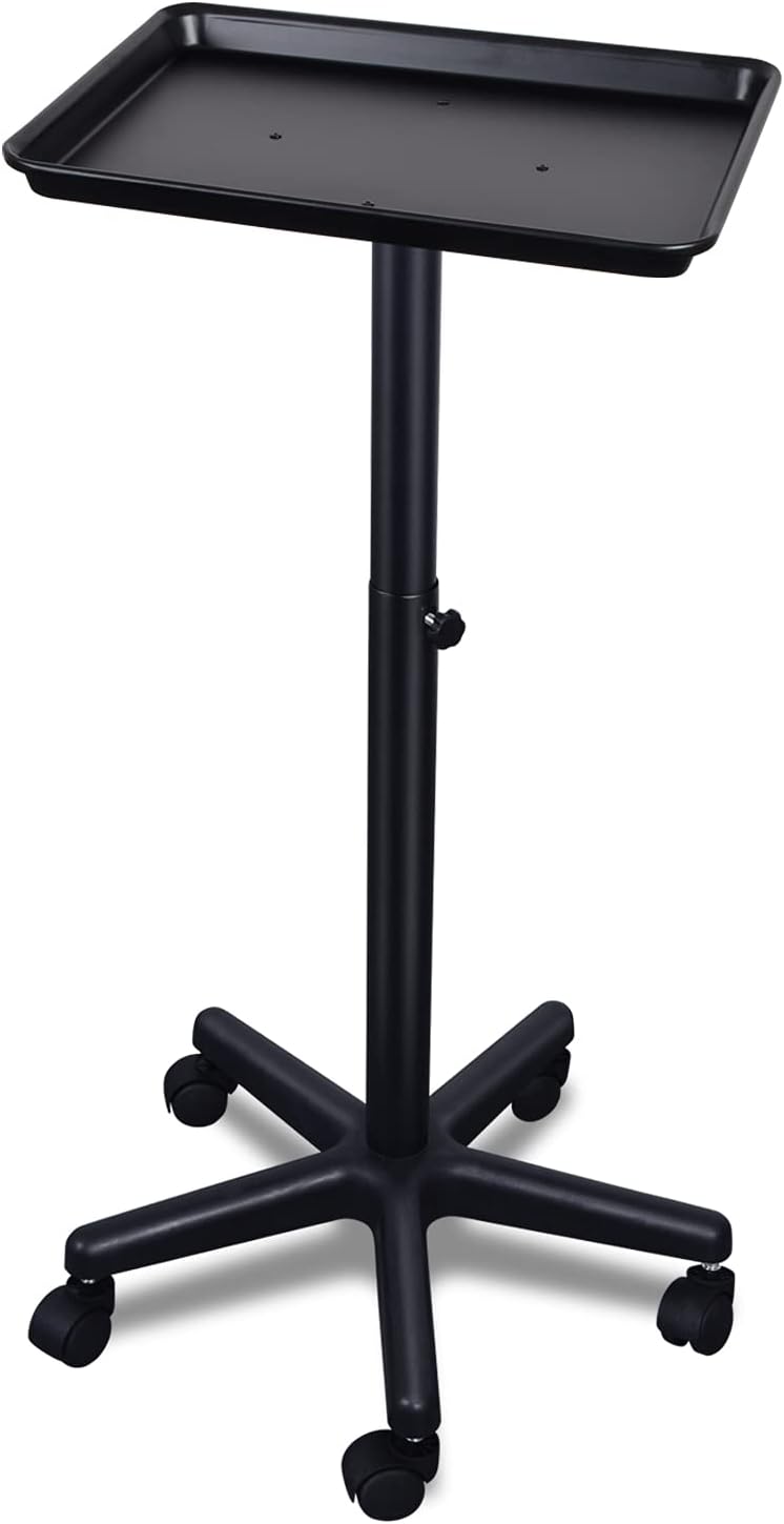 Salon Tray, Height Adjustable Salon Tray on Wheels, Tattoo Tray Durable and Non-Rusting (Black)