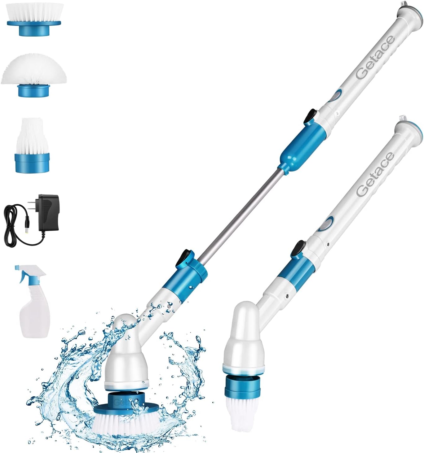 Getace Electric Spin Power Scrubber,360 Cordless Bathroom Scrubber,3 Replaceable Cleaning Shower Scrubber Brush Heads,Extension Handle for Tub,Tile, Floor, Wall,Shower, Bathtub