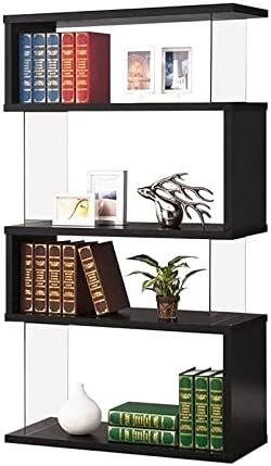 Bowery Hill Cool Modern 4 Shelf Asymmetrical Snaking Bookcase in Black and Glass