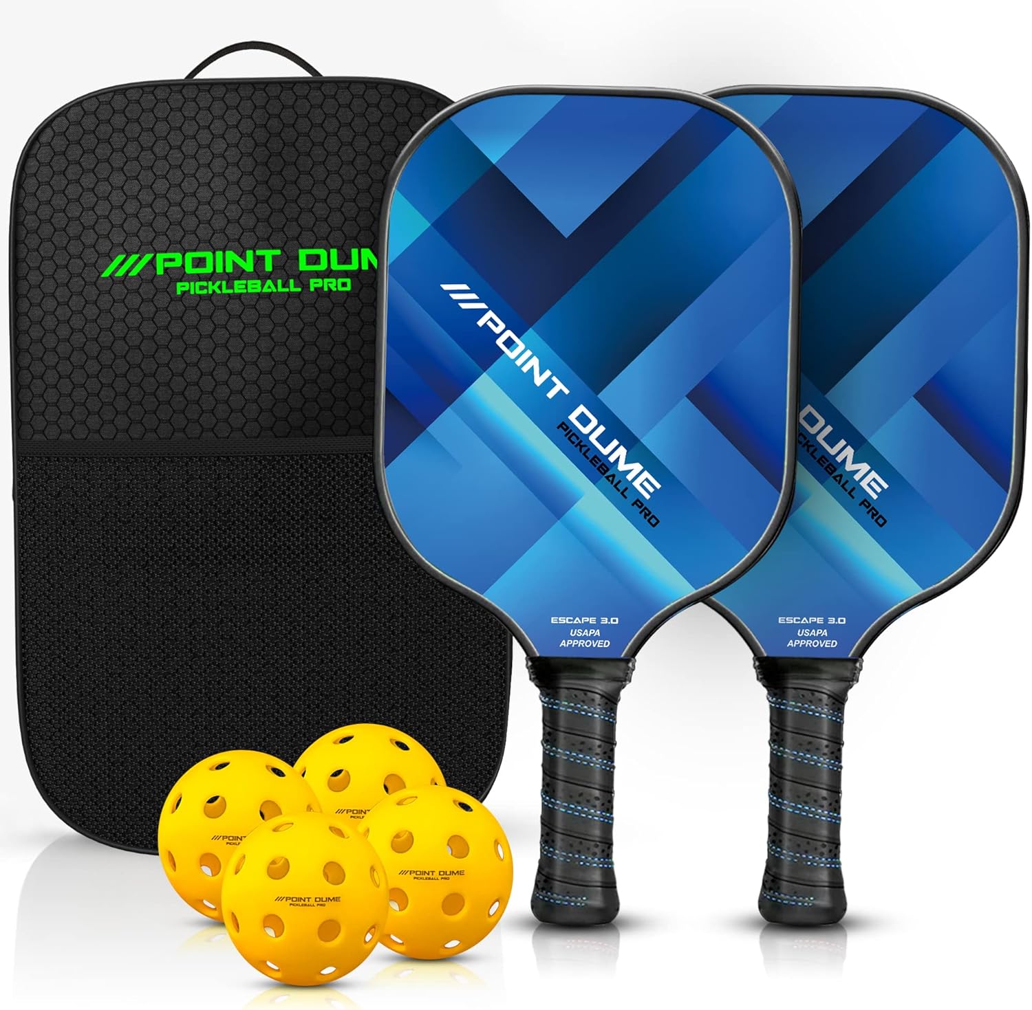 Point Dume Pickleball Paddles Pickle Ball Raquette Set Premium Graphite Carbon Pickleball Paddle Set of 2 Paddles 4 Pickleballs and Carry Case Pickleball Set USAPA Approved Premium Pickleball Rackets Pack of 2