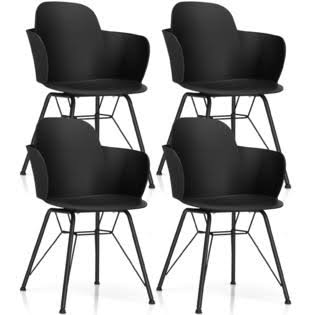 Costway Set of 4 Dining Chair Modern Petal-Shape Plastic Seat Metal Frame Black
