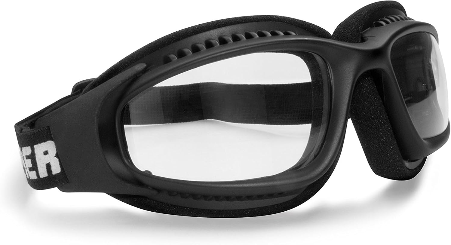 Motorcycle Goggles Photochromic Ventilated Antifog Lens & Adjustable Strap with Outriggers - Mat Black frame by Bertoni Italy F113 Photochromic Wraparound Windproof Motorbike Goggles