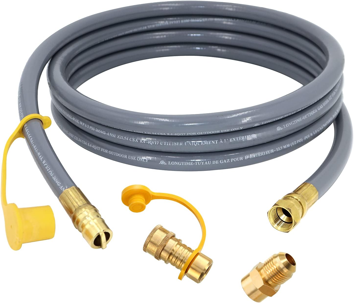 Upgraded 12 Feet 1/2 Inch ID Natural Gas Hose with 3/8 Inch Female Flare by 1/2 Inch Male Flare Adapter, 1/2 Inch Bell Mouth Fittings，Quick Connect Disconnect, for Natural Gas,Propane Equipment - CSA Pack of 2