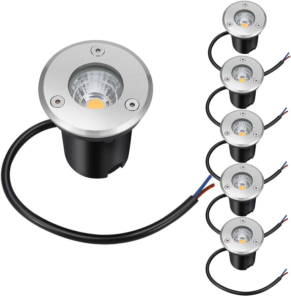 LCARED Landscape Lights 5W LED Outdoor Pathway Lights 12V 24V Low Voltage Waterproof Spotlights for Indoor Outdoor Step Deck Yard Garden Patio,Warm White(6 Pack)