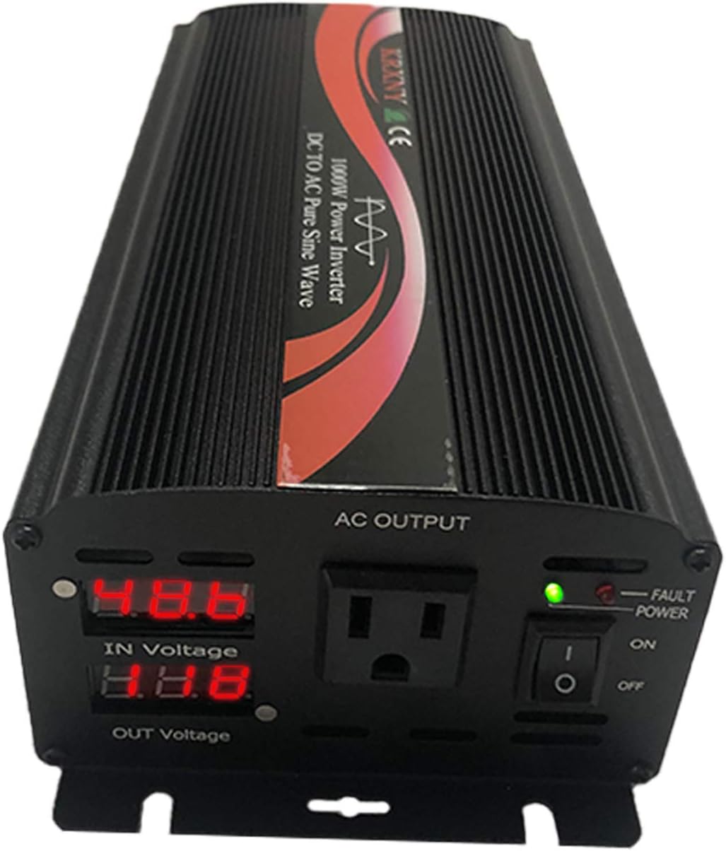 KRXNY 1000W Pure Sine Wave Power Inverter 48V DC to 110V 120V AC 60HZ with LED Display US Output Socket