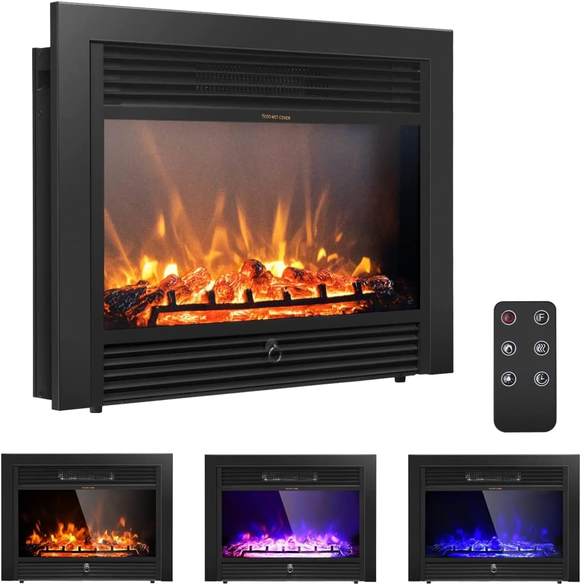 COSTWAY Electric Fireplace 28.5-Inch Wide, 750W/1500W Wall Recessed and Freestanding Fireplace with 3 Flame Colors, 5 Brightness Settings, 8 H Timer, Remote Control, Fireplace Heater for Indoor Use