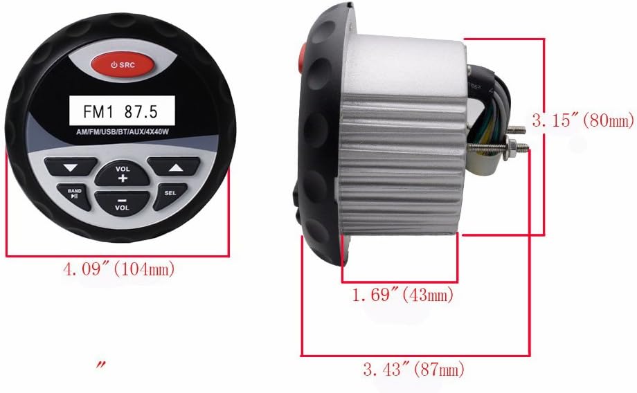 Herdio Marine Bluetooth Stereo Package, MP3/USB AM/FM Radio +4 Inches Marine Ceiling Flush Wall Mount Speakers (Round,A Pair)