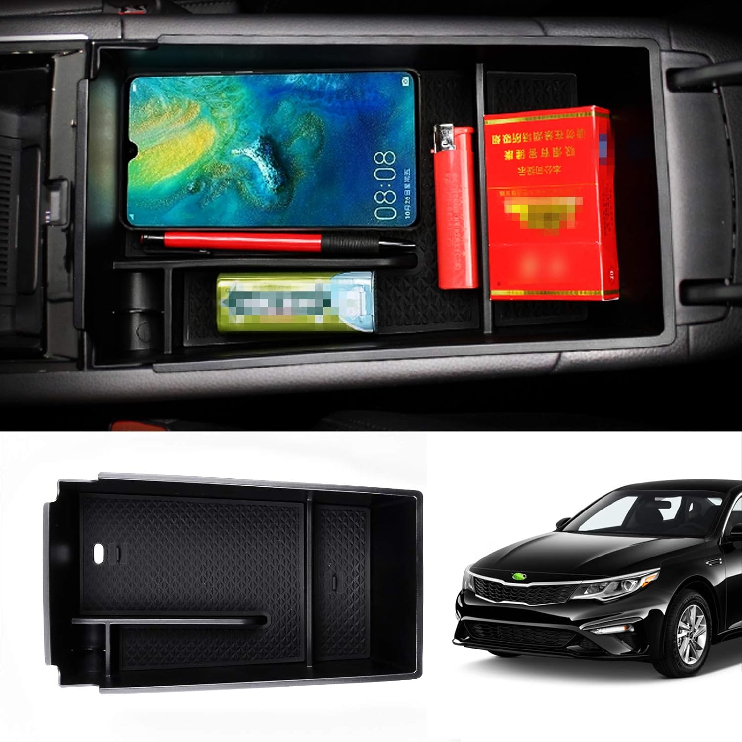 Autorder Custom Fit for Center Console Organizer 2021 2022 Kia K5 DL3 (Not for 2016-2020 Kia Optima) Storage Box for K5 Accessories with Black Mats