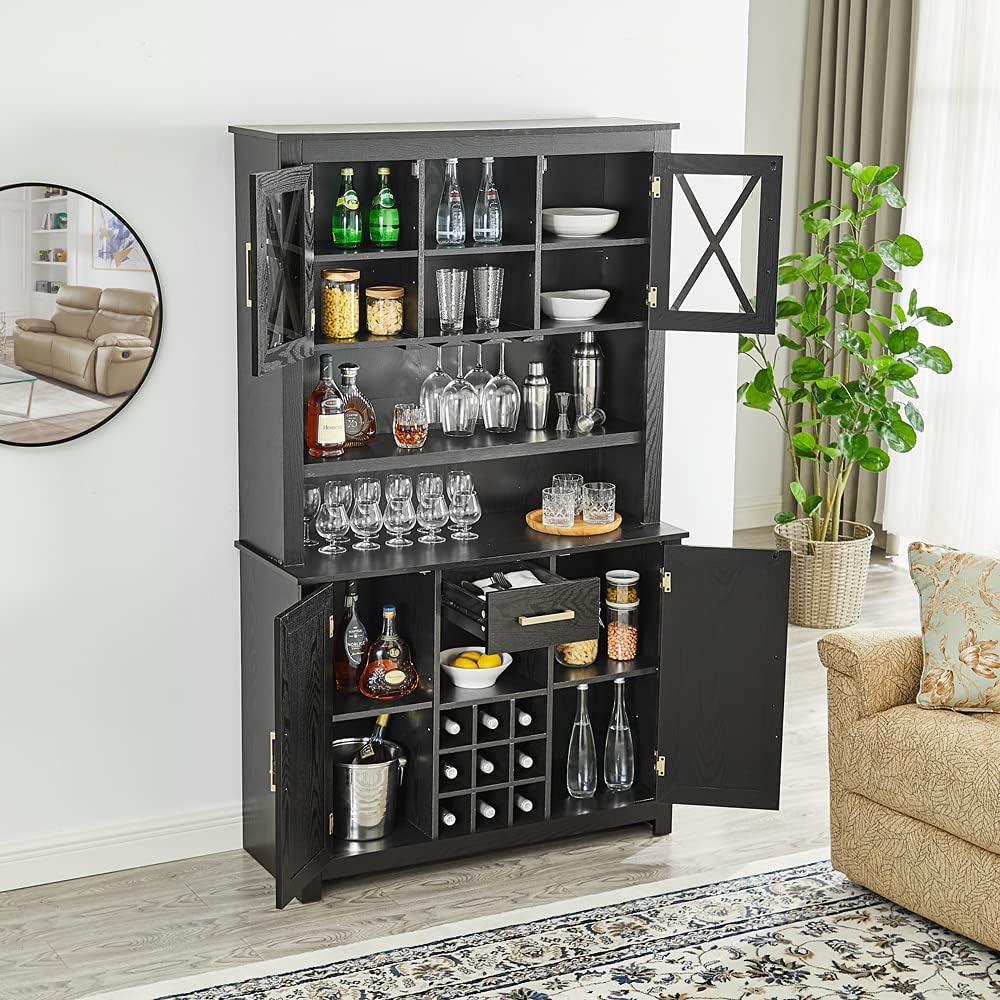 Home Source Jill Zarin Black Tall Cabinet with Glass Doors
