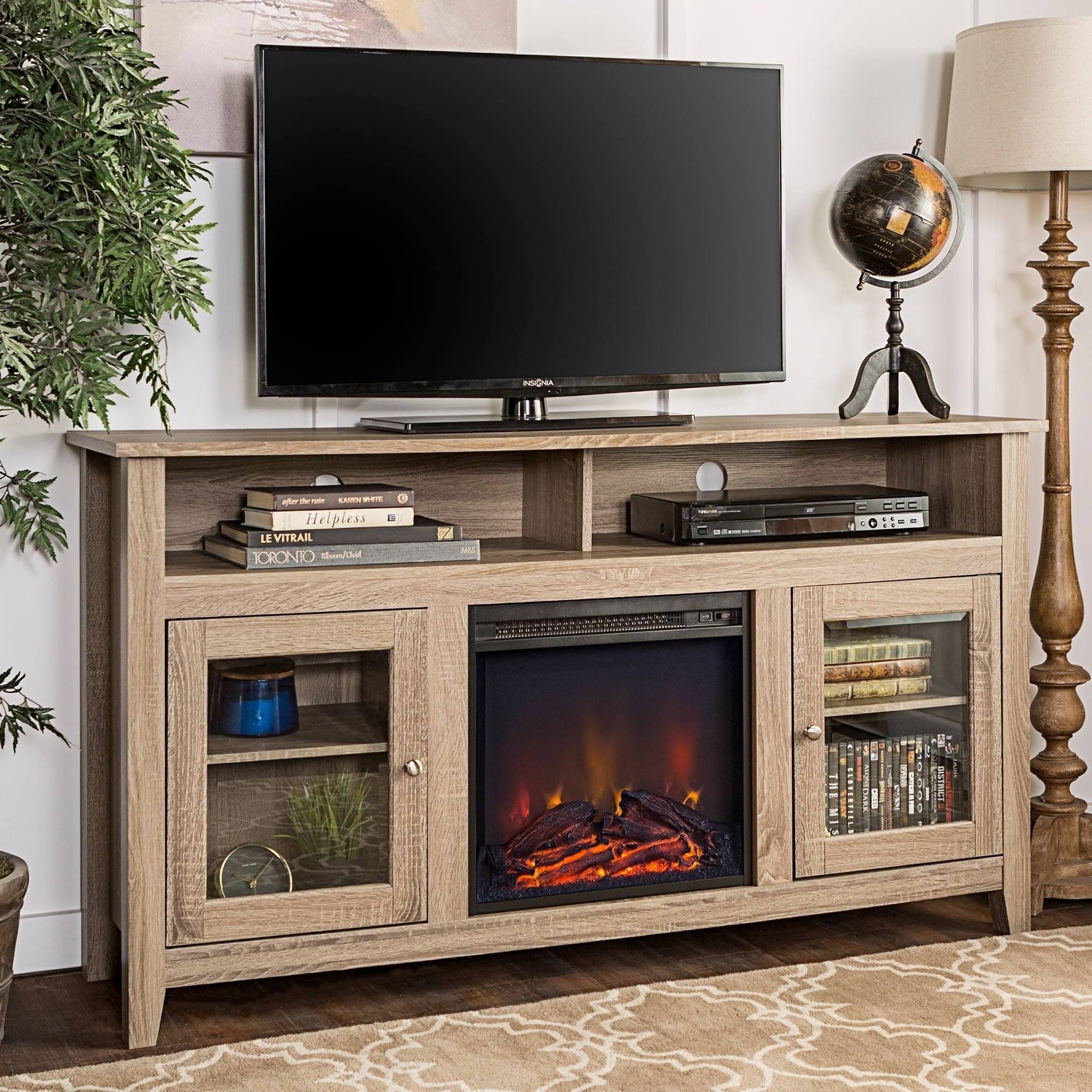 We Furniture 58-Inch Driftwood Highboy Fireplace TV Stand