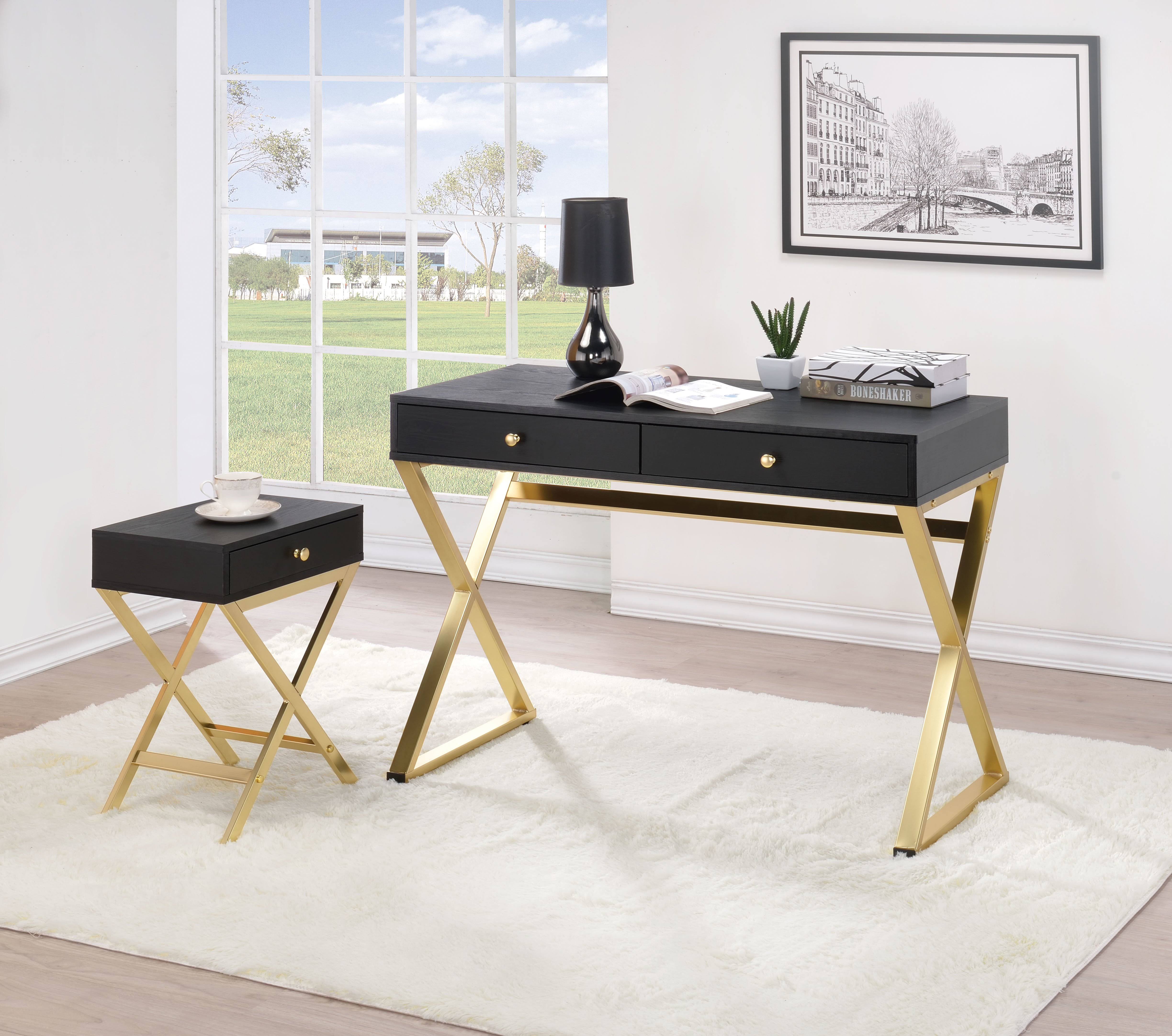 ACME Coleen Writing Desk, Black and Brass