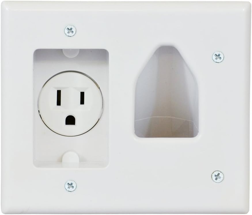 DataComm Electronics, Inc. 45-0023-WH Recessed Pro-Power Kit with Straight Blade Inlet - White, 2 gang with Power Kit Pack of 2