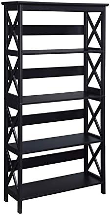 Pemberly Row 5-Shelf Bookcase in Glossy Black Wood Finish