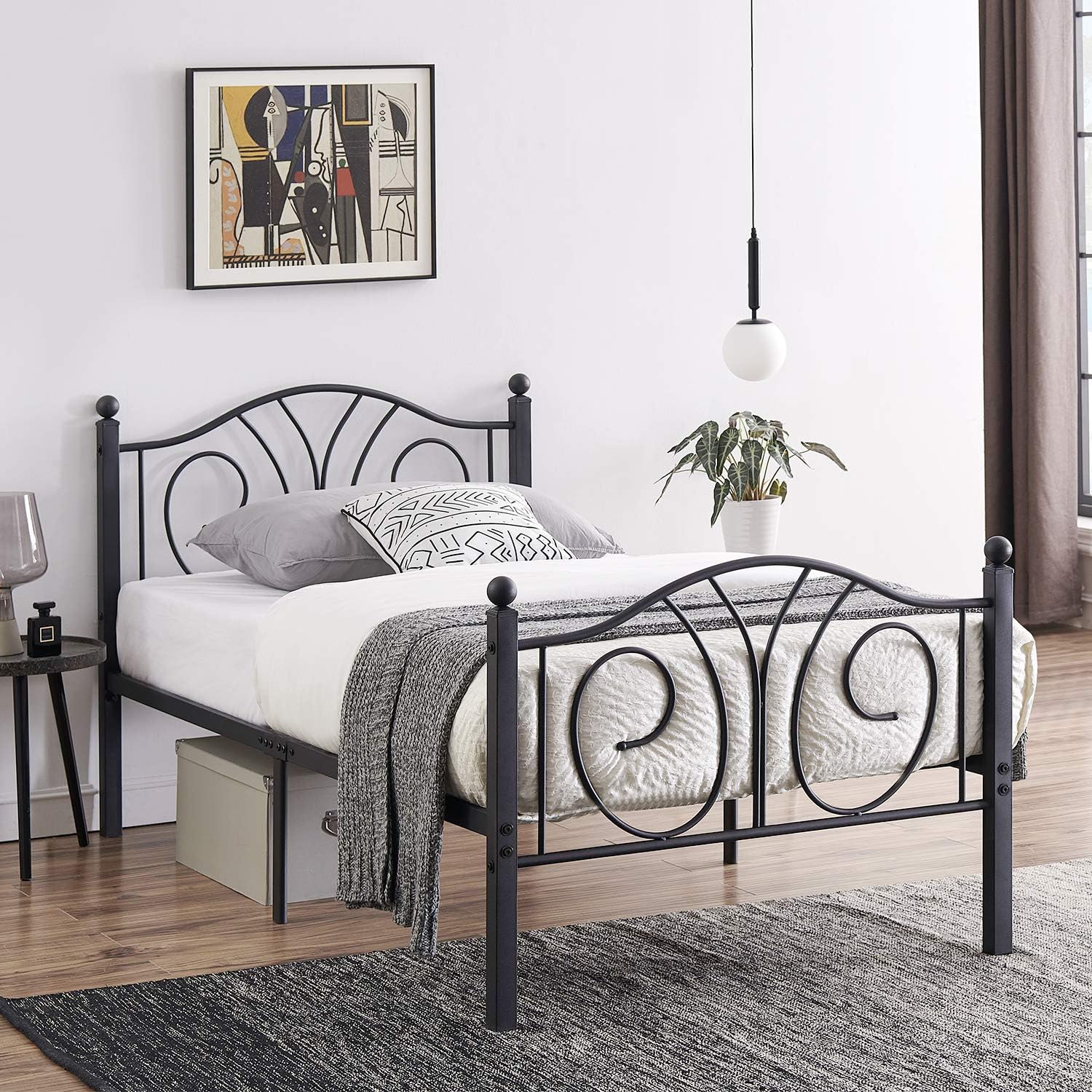 VECELO Metal Bed Frame with Headboard and Footboard, Iron Mattress Foundation No Box Spring Needed, Heavy Duty/Easy Set Up, Full, Black