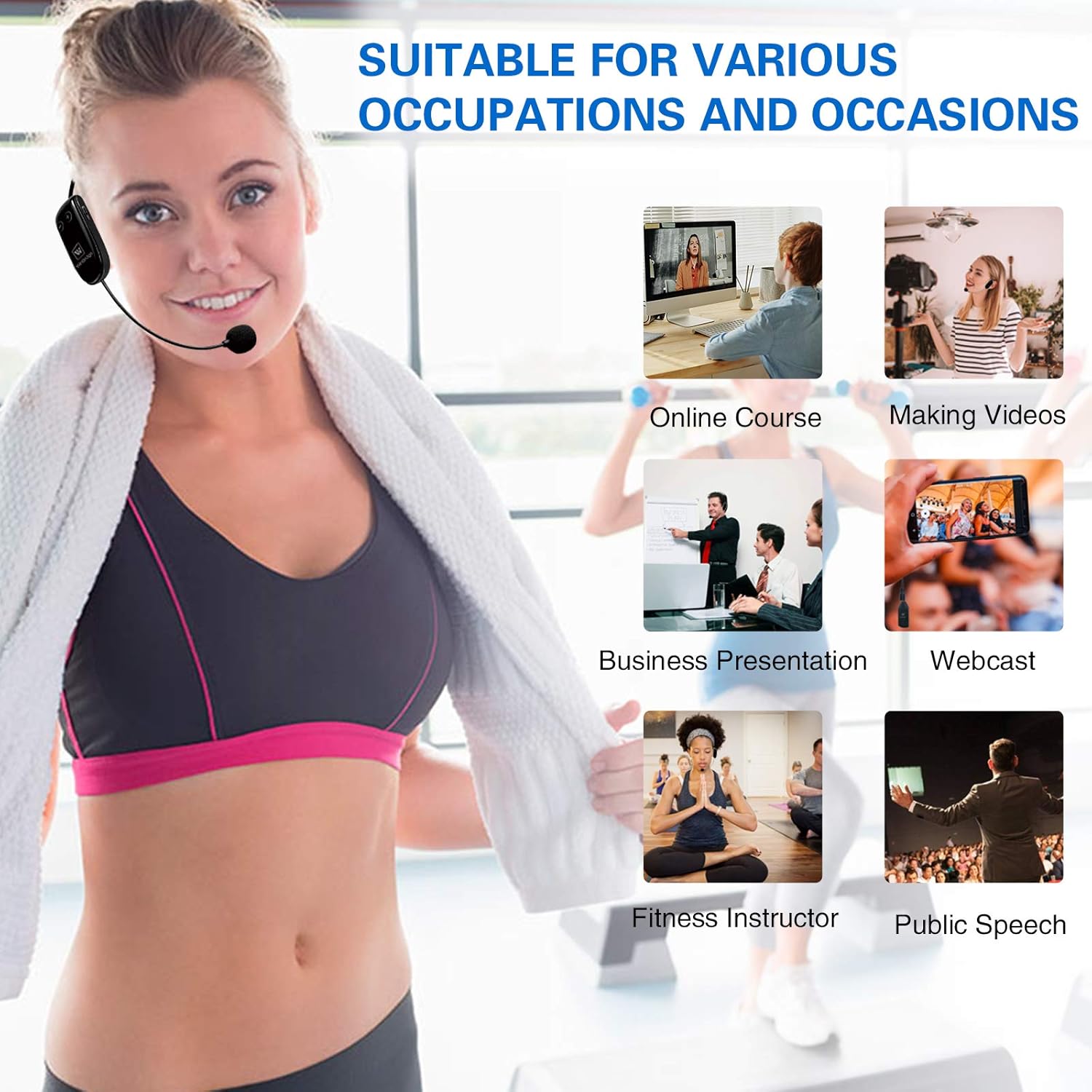 Wireless Microphone Headset Rechargeable UHF Transmitter with Receiver 2 in 1 Mini Handheld External Mic for Voice Amplifier, Portable Pa System, Stage Speaker, Mixer, etc Pack of 2