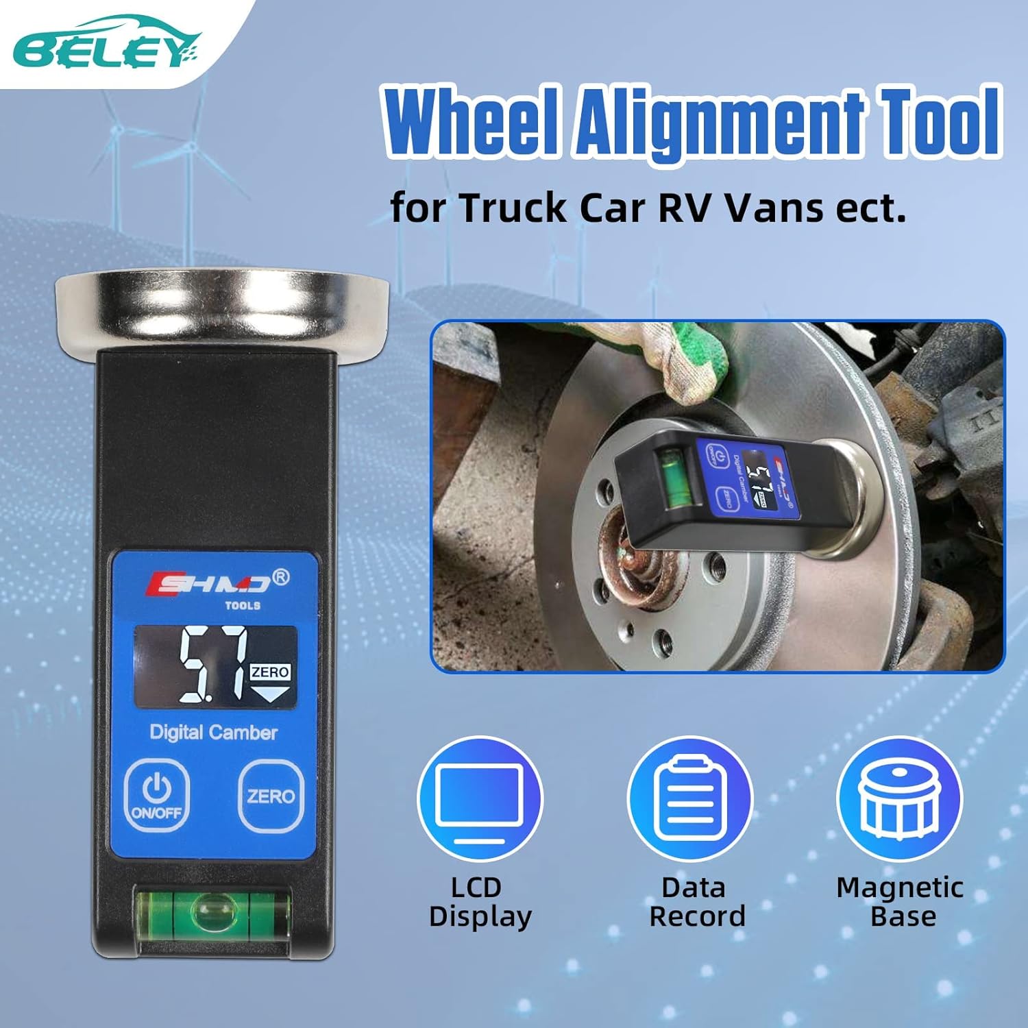 BELEY Universal Digital Caster Camber Gauge Magnetic LCD Camber Wheel Alignment Tool Kit for Car Truck RV SUV Wheel Alignment Pack of 2