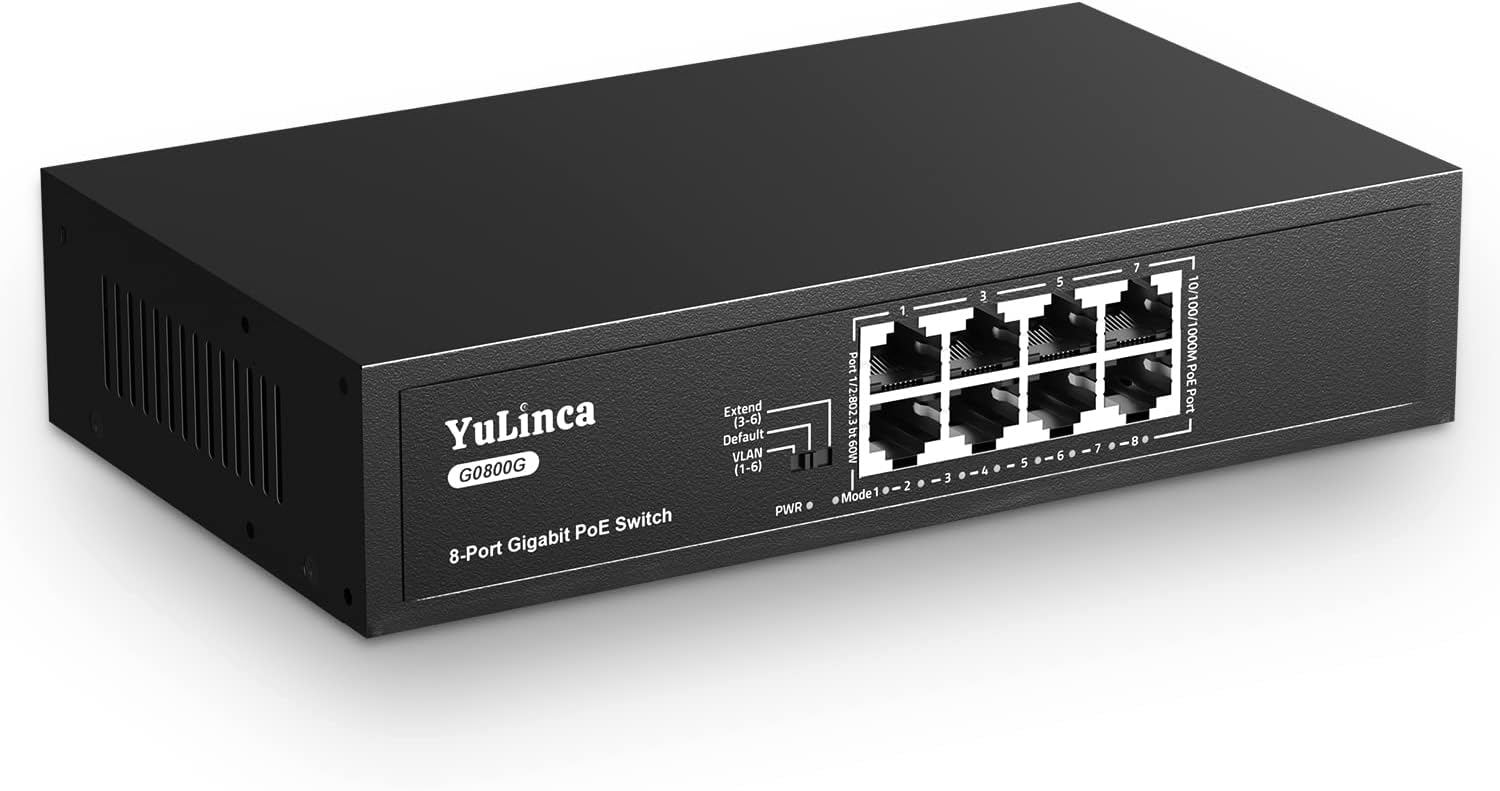 8 Port Gigabit PoE Switch, IEEE802.3af/at, Support Hi-PoE(60W), Max 120W, Port-Based VLAN, 250m PoE Extend, PD Lifeguard, Fanless Unmanaged Ethernet Switch Pack of 2