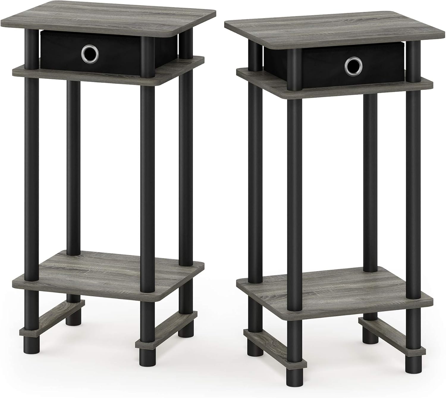 FURINNO Turn-N-Tube Tall End Table, French Oak Grey/Black/Black Pack of 2