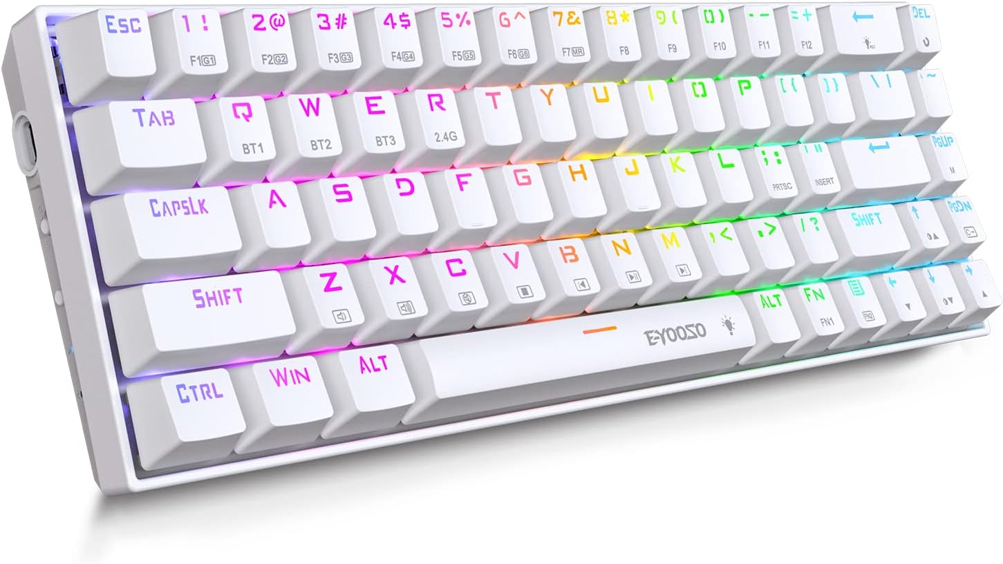 Mechanical Keyboard 2.4G Wireless/Bluetooth/Wired RGB Backlit Mini Keyboard, 68 Keys Red Switch Hot-Swappable Compact Bluetooth White Gaming Keyboard Pack of 2