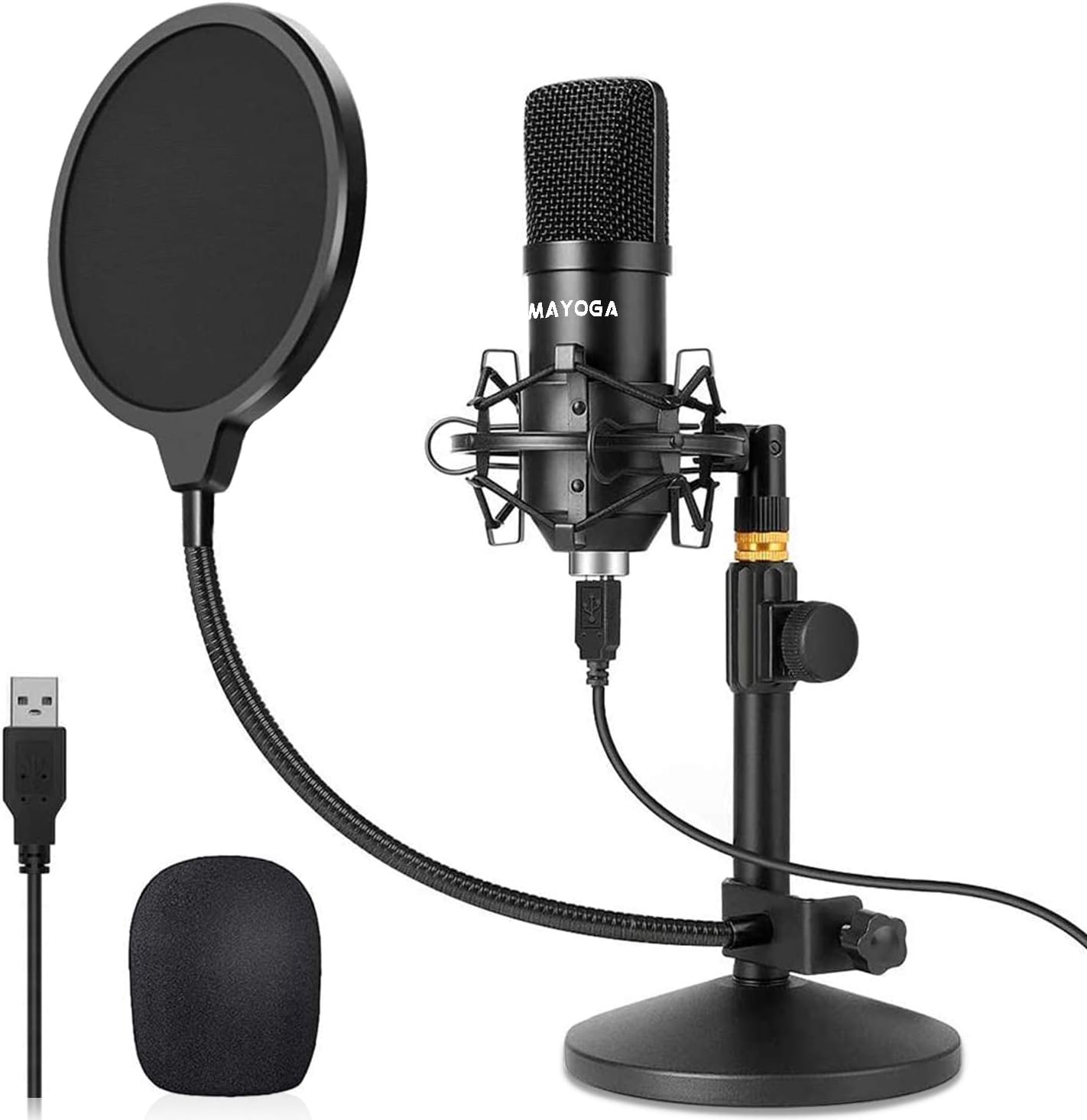 USB Microphone Kit 192kHz/24bit,MAYOGA Condenser Podcast Streaming Cardioid Mic Kit with Sound Card Desk Stand Shock Mount Pop Filter,Plug & Play for Computer,Skype,YouTube,Gaming,Studio Recording Pack of 2