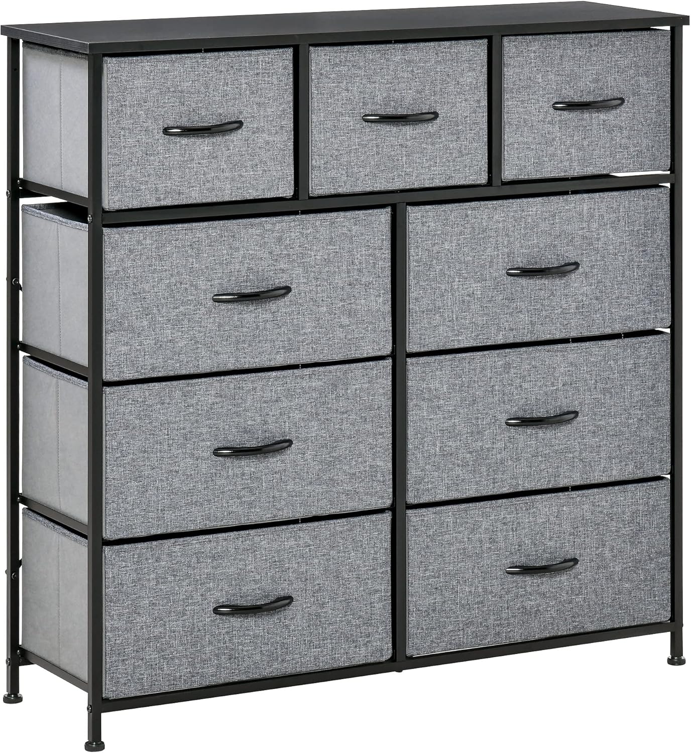 HOMCOM 9 Drawers Storage Chest Dresser Organizer Unit w/Steel Frame, Wood Top, Easy Pull Fabric Bins, for Bedroom, Hallway, Closet, Entryway, Black & Grey