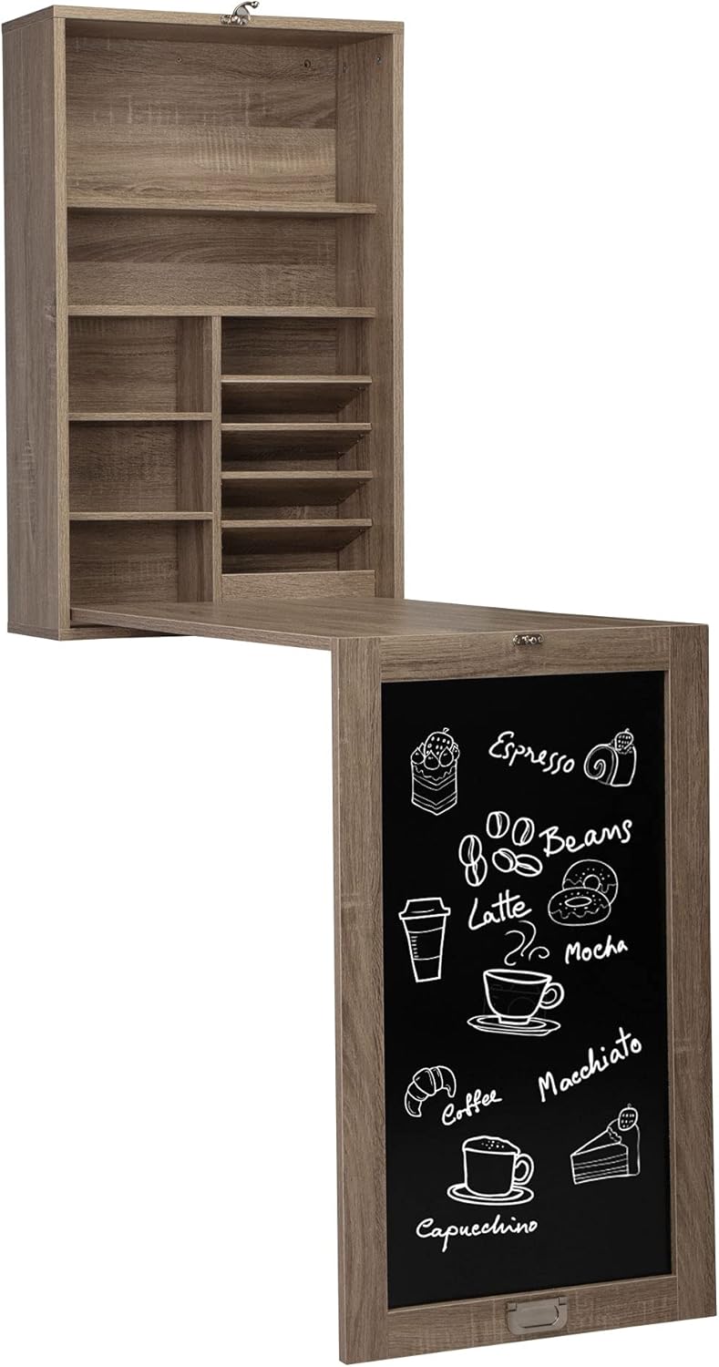 Sandinrayli Wall Mounted Desk Fold Down Table Craft Cabinet with Storage Shelves Modern Bar Desks Slides Table for Small Spaces, Living Room, Study, Bedroom