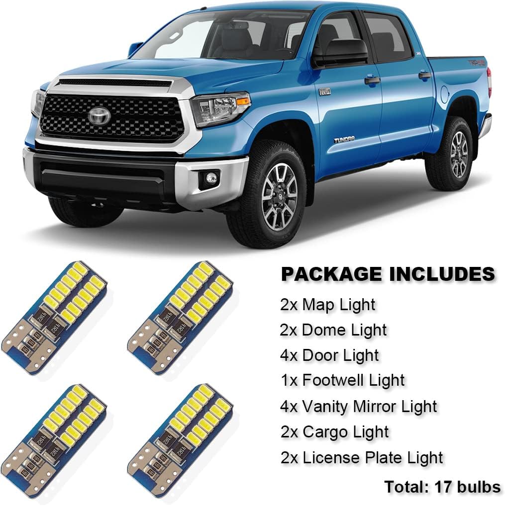 Bojer LED Interior Light Kit Package Compatible with Toyota Tundra 2014 2015 2016 2017 2018 2019 2020 2021 Super Bright 6000K White